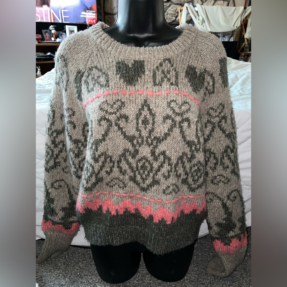 Line Knitwear Crewneck Fair Isle Style Sweater